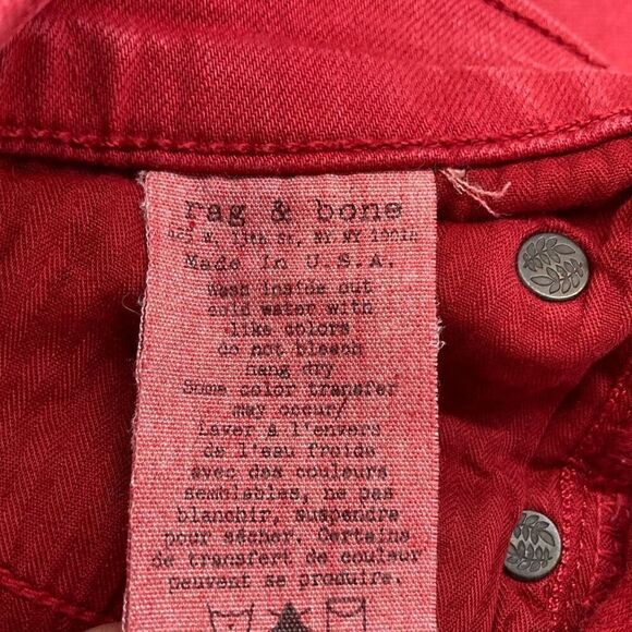 Rag & Bone Skinny Zipper Leg Red Jeans women’s size 28 - Picture 7 of 11
